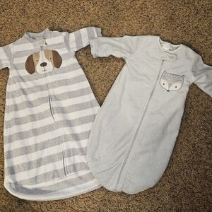 Carter's Gray and White Striped Sleep Sacks with Animal Designs